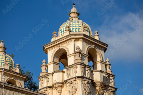 Tiled dome  on Casa del Prado building tower at Balboa Park in San Diego, Ca.