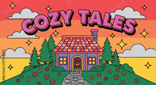 Cozy tales illustration for children stories and book cover design