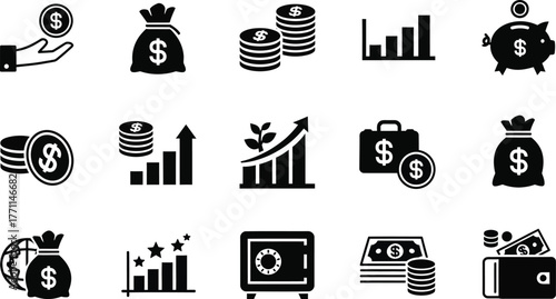 Financial growth and investment icons representing money and savings