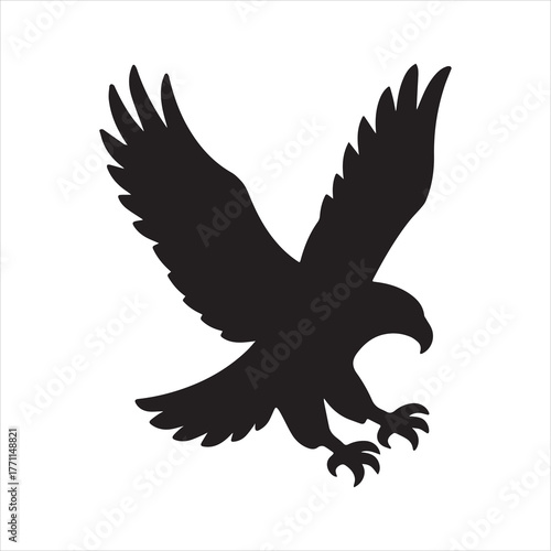 Silhouette eagle flying with open wings descending Vector Illustration