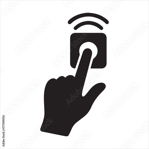 Silhouette finger pushing button doorbell with signal vector Illustrator