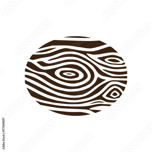 Circle woodcut natural pattern hand drawn concept silhouette icon logotype. Tree rings. Cracked tree stump. Cross section of the trunk. Hand drawn element. Black and white illustration