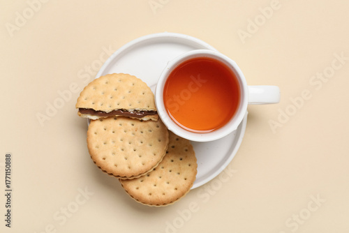 Plate with tasty sandwich b...