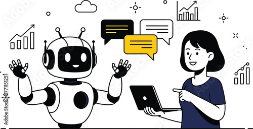 Ai chatbot assistant helping woman with laptop business automation