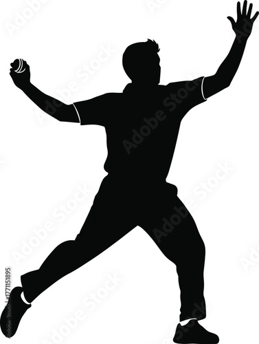 Silhouette of a cricket bowler in action