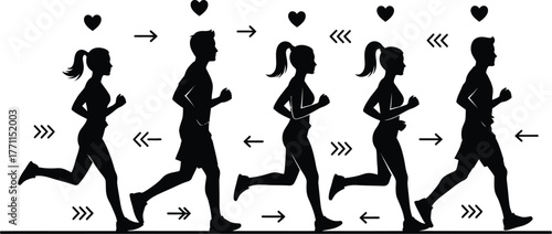Running people silhouette vector illustration fitness exercise cardio
