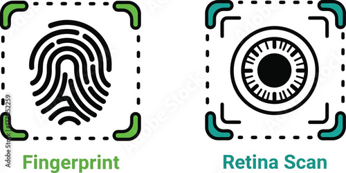 Fingerprint and retina scan biometric authentication security icons