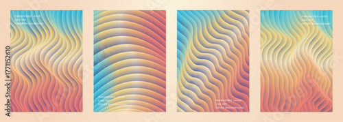abstract parametric pattern layered lin art summer color palette gradient cover poster background design set, for cover, poster, brochure, flyer, magazine, etc.