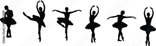 Ballet dancer silhouette vector, classical dance pose illustration, elegant tutu performance art, graceful movement design, cad drawing flat vector illustration