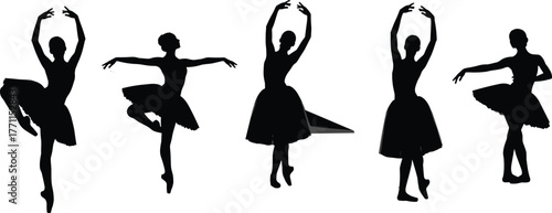 Ballet dancer silhouette vector, classical dance pose illustration, graceful tutu design, performing arts graphic, cad drawing flat vector illustration