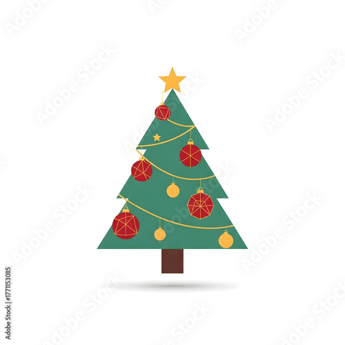 Wallpaper Mural Decorated Christmas Tree Illustration with Ornaments Torontodigital.ca