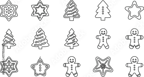 Collection of christmas cookie line art illustrations