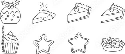 Collection of Christmas desserts, including pudding, pie and cupcake