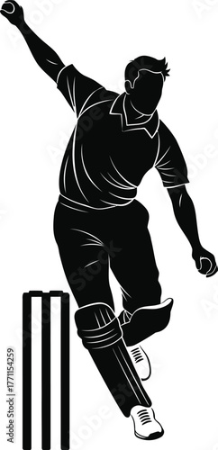 Silhouette of a cricket bowler in action