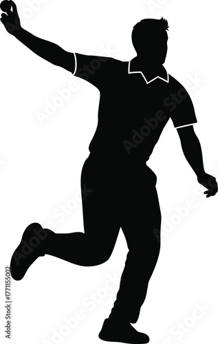 Silhouette of a cricket bowler in action