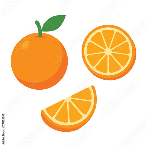 a collection of citrus fruits consisting of whole and sliced ​​oranges