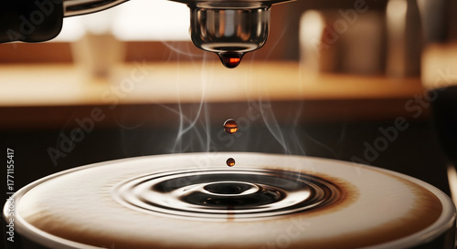 Close-up of espresso machine brewing aromatic coffee. Perfect for cafe promotions, coffee shop menus, or a morning ritual blog, offering warmth and comfort visuals.