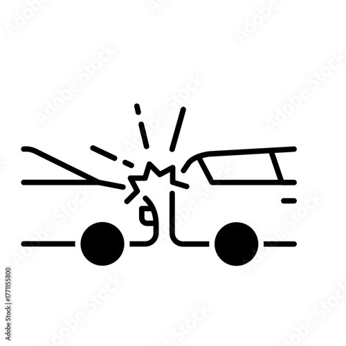 Glyph Icon - Two cars colliding representing accident, crash, or insurance claim.