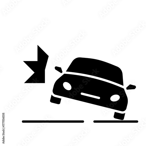 Glyph Icon - Car hitting wall or object indicating crash test or accident safety.