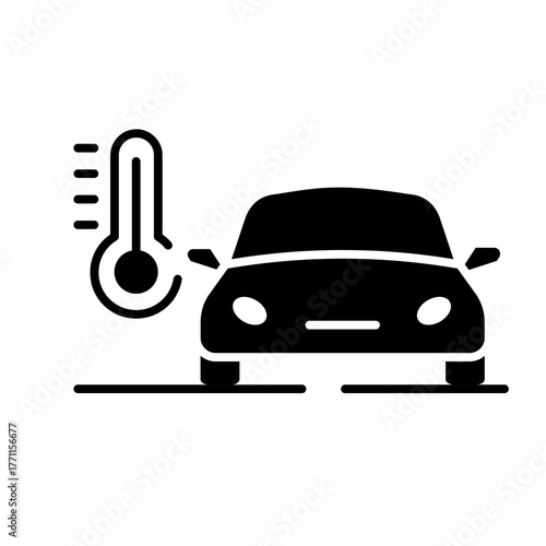 Glyph Icon - Car with thermometer representing temperature warning or overheating.