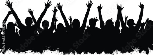 Crowd silhouette vector, raised hands illustration, concert celebration graphic, energetic people design, cad drawing flat vector illustration
