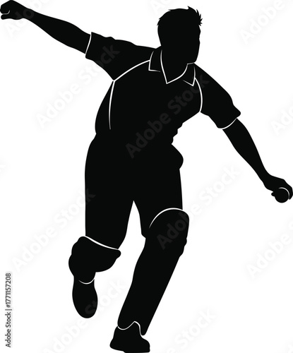 Silhouette of a cricket bowler in action