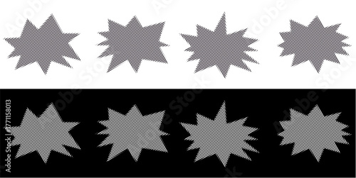 Half tone comic book style burst vector. Ideal for sale, promotion, and retro announcement themes. This graphic uses a dotted pattern within a dynamic frame to signify excitement and pop art style.