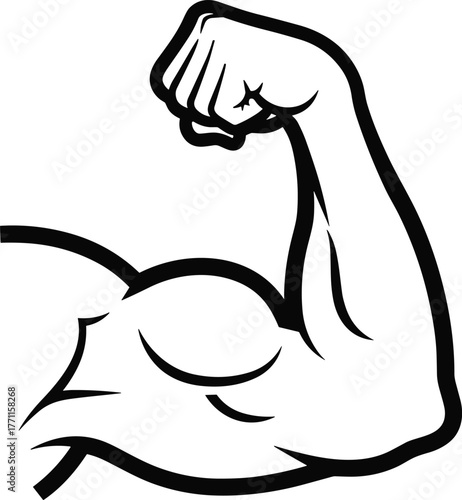 Strong arm illustration, flexed bicep icon, fitness power symbol, bodybuilding graphic, muscular strength design, workout motivation art, gym training concept
