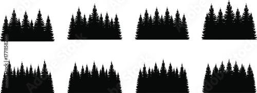 Coniferous tree silhouette vector, forest pine illustration, evergreen fir graphic, nature landscape design, cad drawing flat vector illustration
