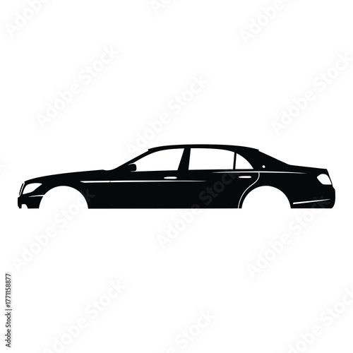 Elegant black sedan car isolated on white background, showcasing a sleek design and luxurious appeal for executive transportation needs