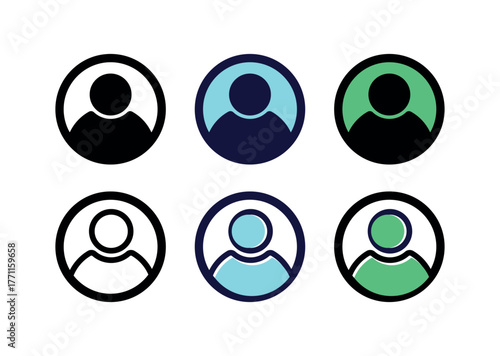 User Profile Icon Set, Circular Avatar Outline, Filled Variants for Account, UI, Social Media