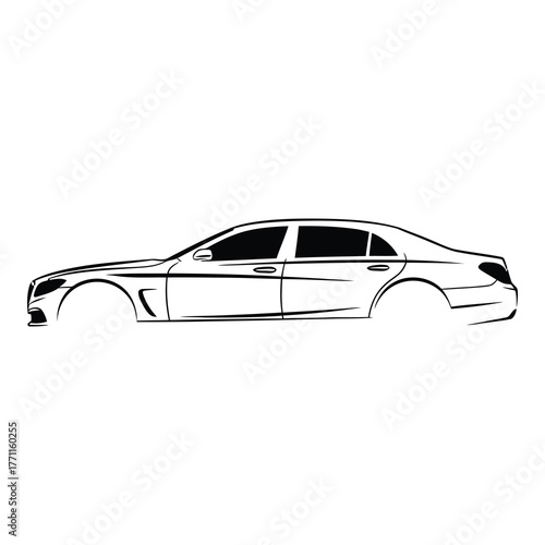 Sleek black sedan isolated on white background, a modern symbol of automotive design and luxury, perfect for showcasing contemporary transportation