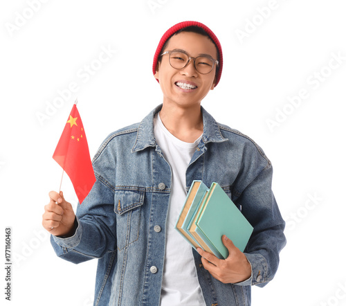 Young Asian man with flag o...