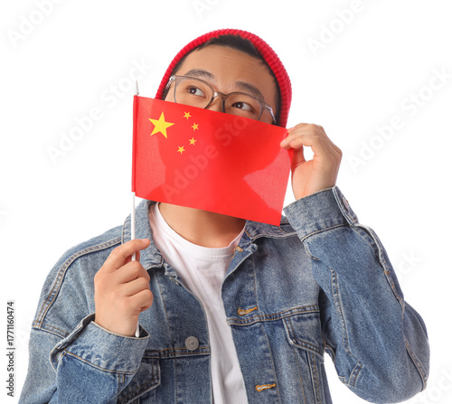 Young Asian man with flag o...