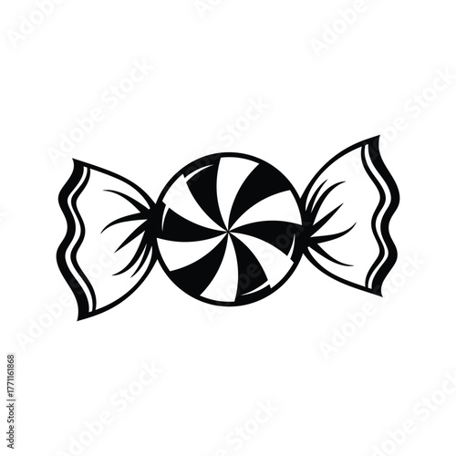 Black and white swirl hard candy with twisted wrapper