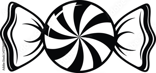 Black and white swirl hard candy with twisted wrapper