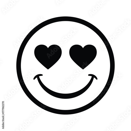 Black and white smiley face with heart eyes icon