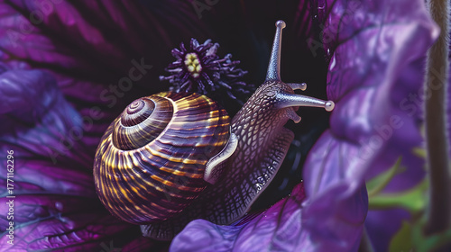 Snail on purple flower