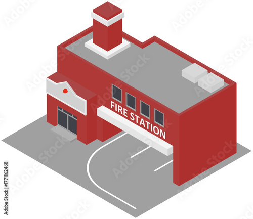 Isometric Vector Illustration of Fire Station Building