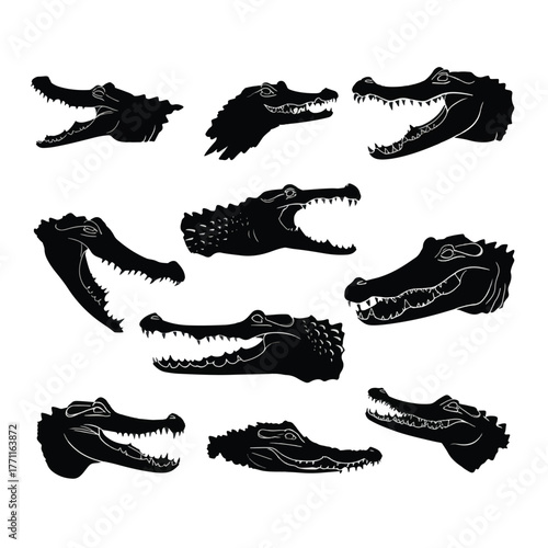 alligator head silhouette set