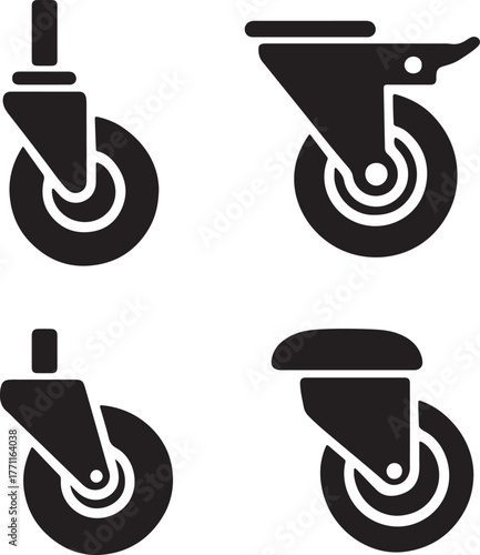 Caster wheel silhouette icons set vector illustration