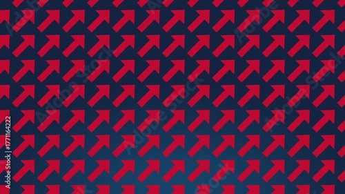 Dynamic red arrow pattern on blue gradient background showing growth and direction, pointing upwards and rightwards for business success and forward motion