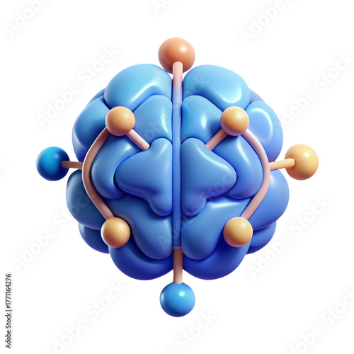 3D Rendered Abstract Brain Design with Colorful Molecular Connections