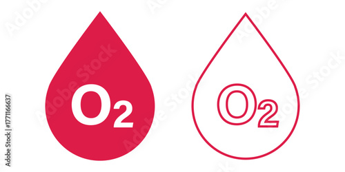 Red blood drop icon with oxygen symbol, blood oxygen saturation icon vector in trendy flat style illustration isolated on white background.