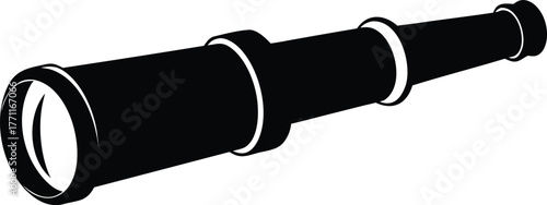 Silhouette of a vintage telescope with extended sections, creating a sense of exploration and discovery against a plain white background.
