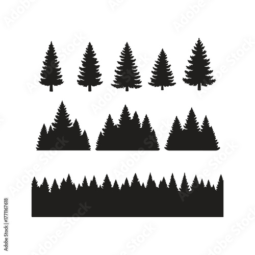 Pine Forest Landscape Silhouette Horizontal Border