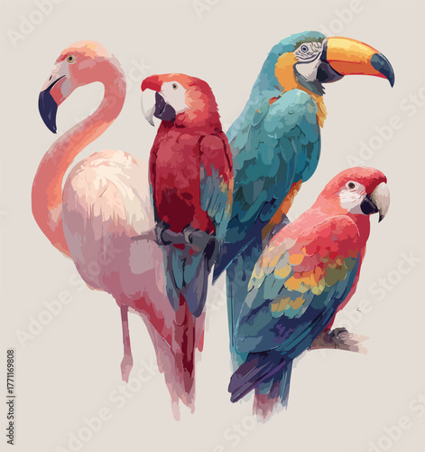 Bright Tropical Wildlife Bird Vector.