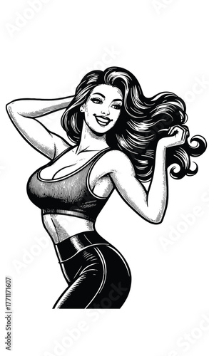 Stylish Woman in Sportswear – Fitness Girl Pin-Up Style Drawing