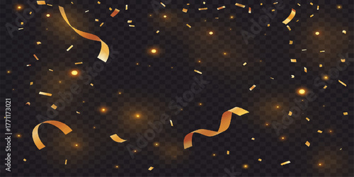 Dark night sky vector illustration with gold magic stars and light particles