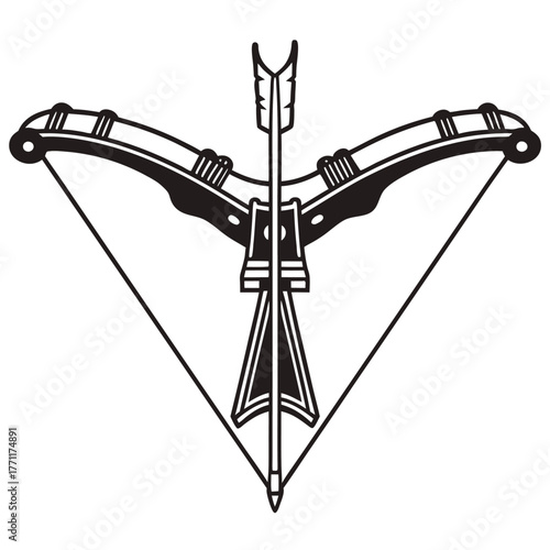 Minimal bow and arrow weapon icon silhouette isolated on transparent background
